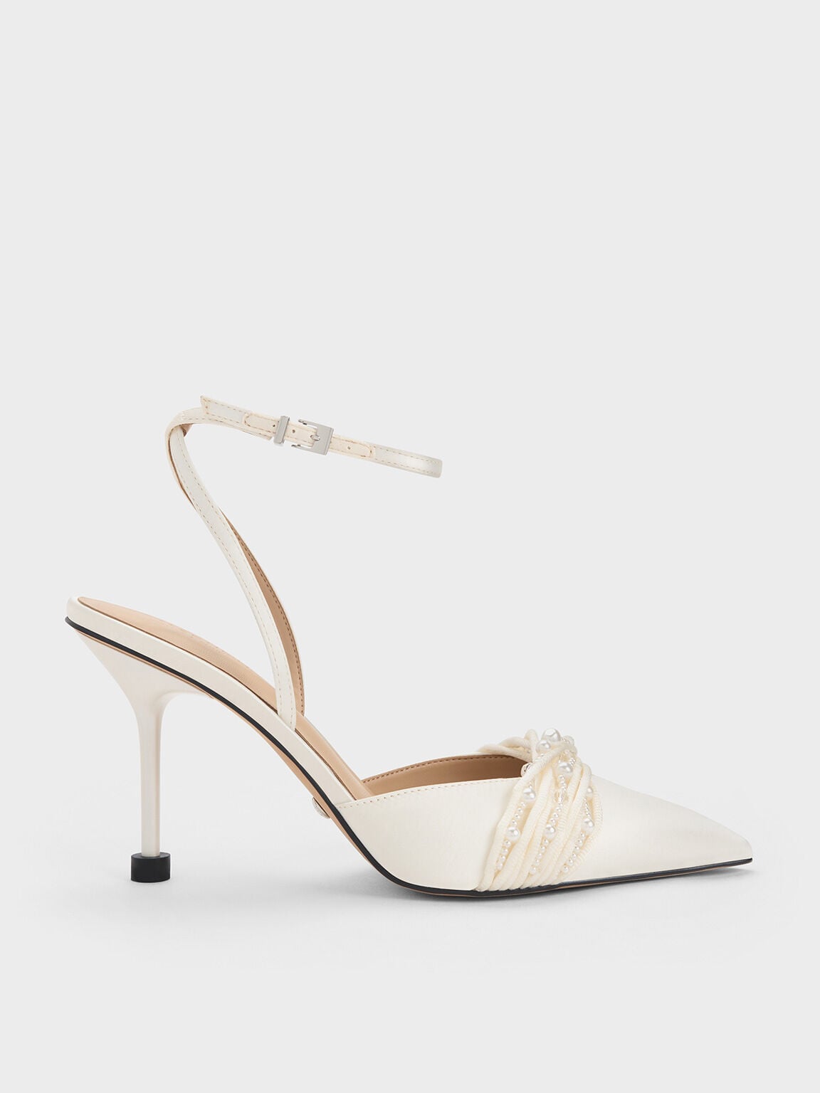 CHARLES & KEITH Featured / Leda Beaded Satin Ankle-Strap Pumps - White