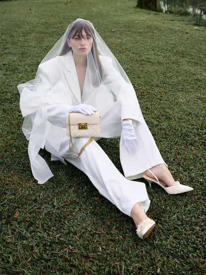 CHARLES & KEITH Featured / Leda Beaded Satin Ankle-Strap Pumps - White