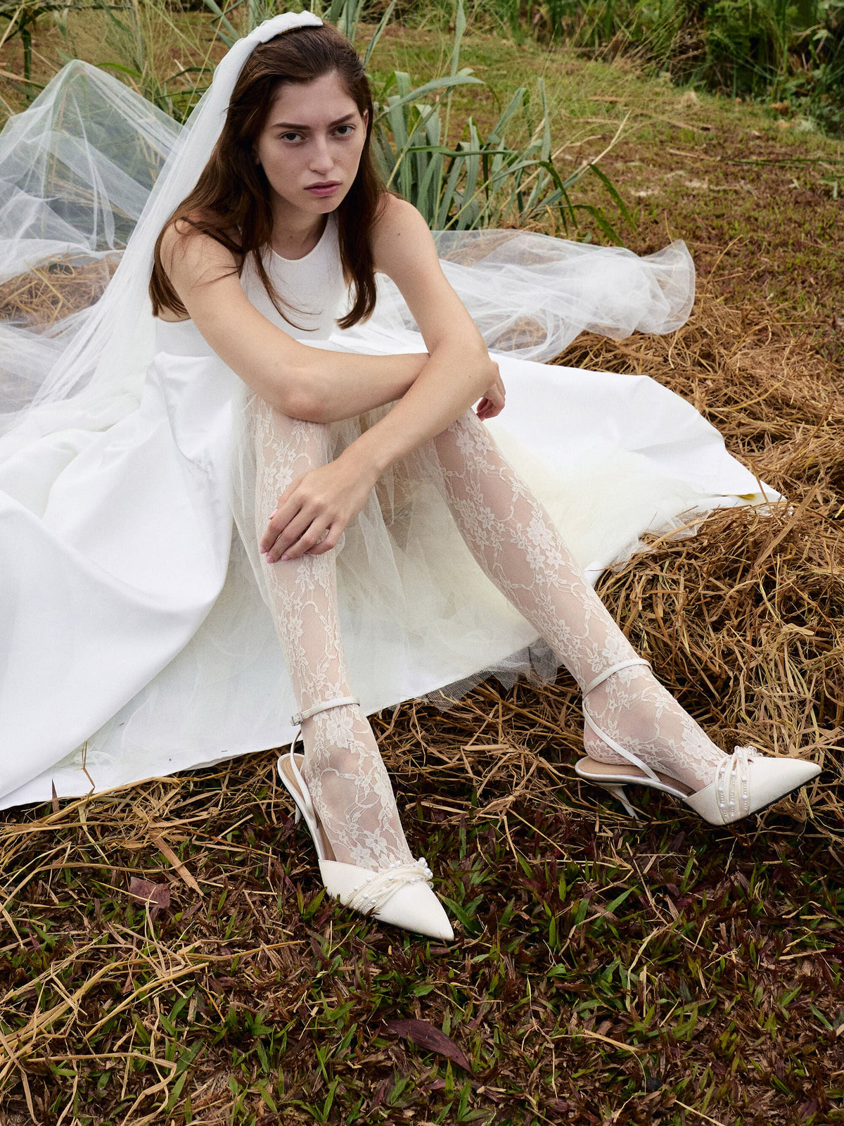 CHARLES & KEITH Featured / Leda Beaded Satin Ankle-Strap Pumps - White