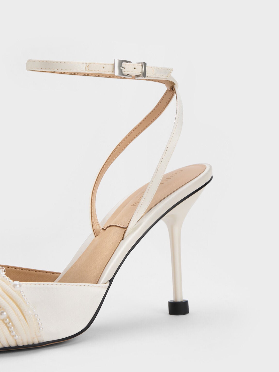CHARLES & KEITH Featured / Leda Beaded Satin Ankle-Strap Pumps - White