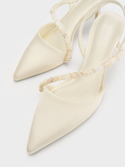 CHARLES & KEITH Recommended / Briella Sequinned Slingback Pumps - Cream