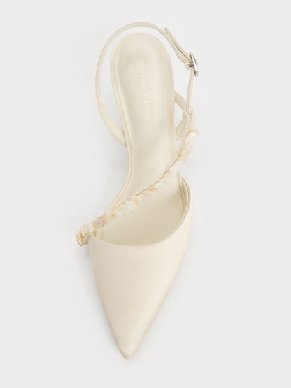 CHARLES & KEITH Recommended / Briella Sequinned Slingback Pumps - Cream