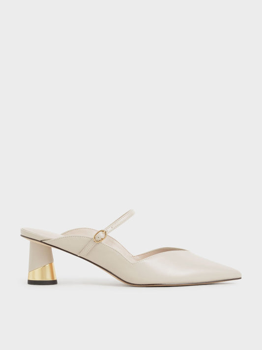 CHARLES & KEITH Exclusive / Cammie Metallic-Heel Mules - Chalk