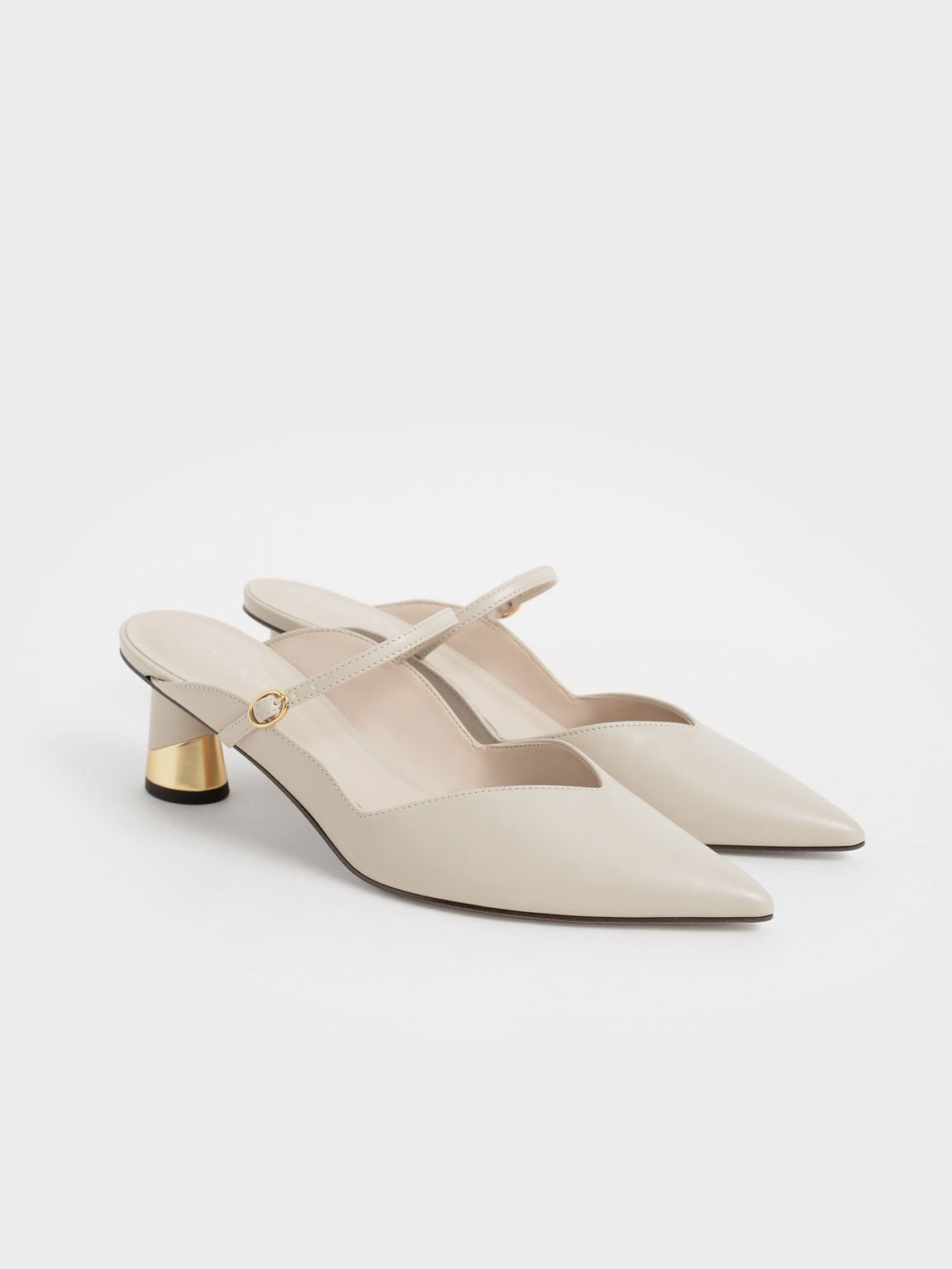 CHARLES & KEITH Exclusive / Cammie Metallic-Heel Mules - Chalk
