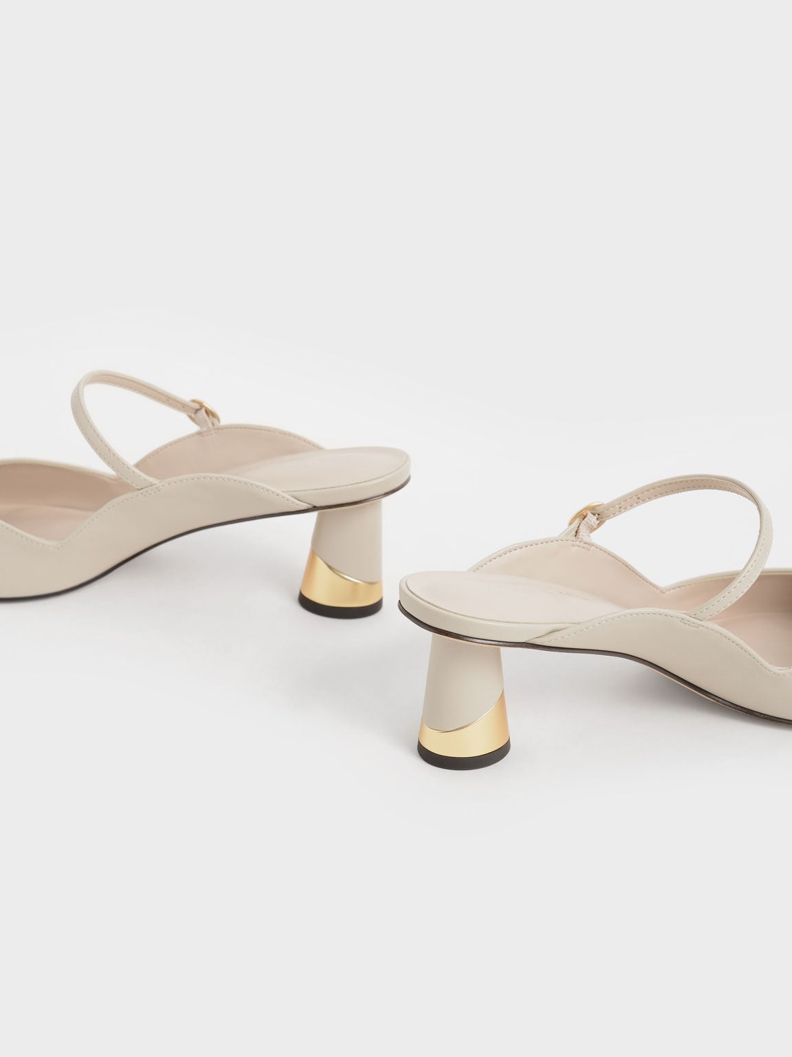 CHARLES & KEITH Exclusive / Cammie Metallic-Heel Mules - Chalk