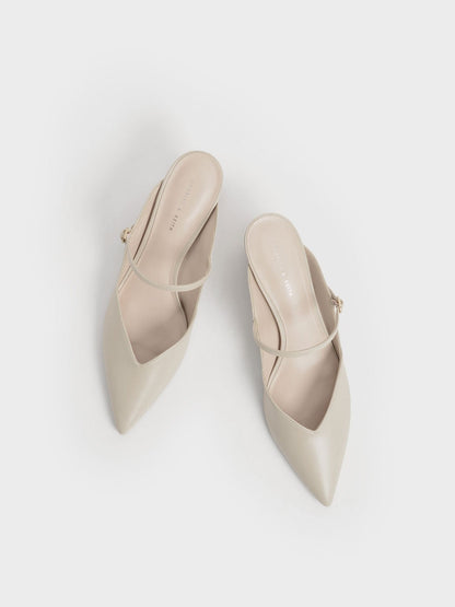 CHARLES & KEITH Exclusive / Cammie Metallic-Heel Mules - Chalk