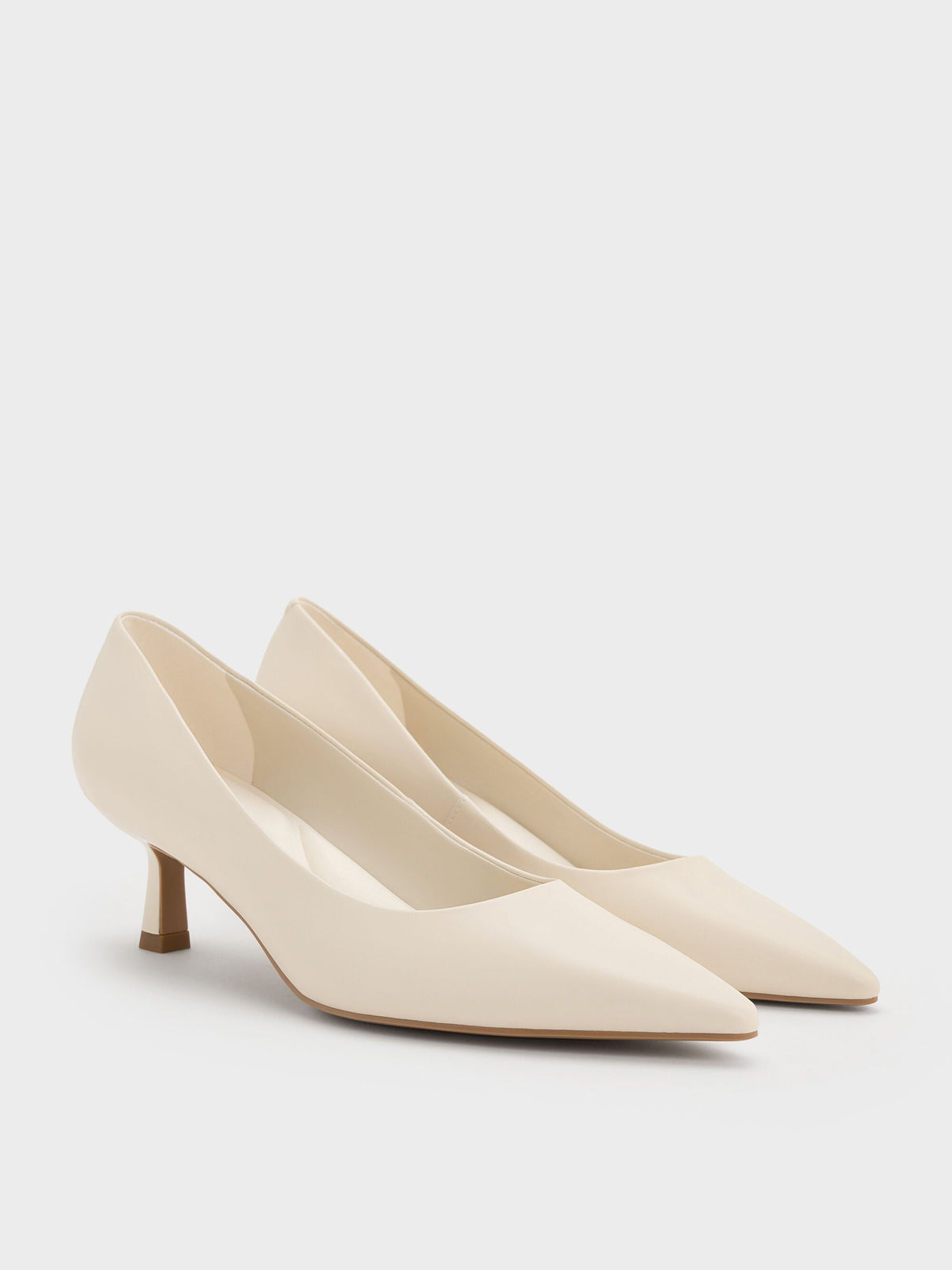CHARLES & KEITH Discount / Emmy Pointed Kitten Heel Pumps - Chalk
