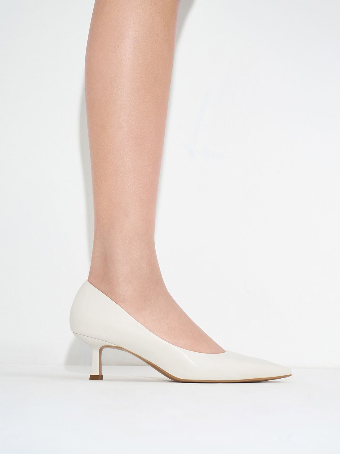 CHARLES & KEITH Discount / Emmy Pointed Kitten Heel Pumps - Chalk
