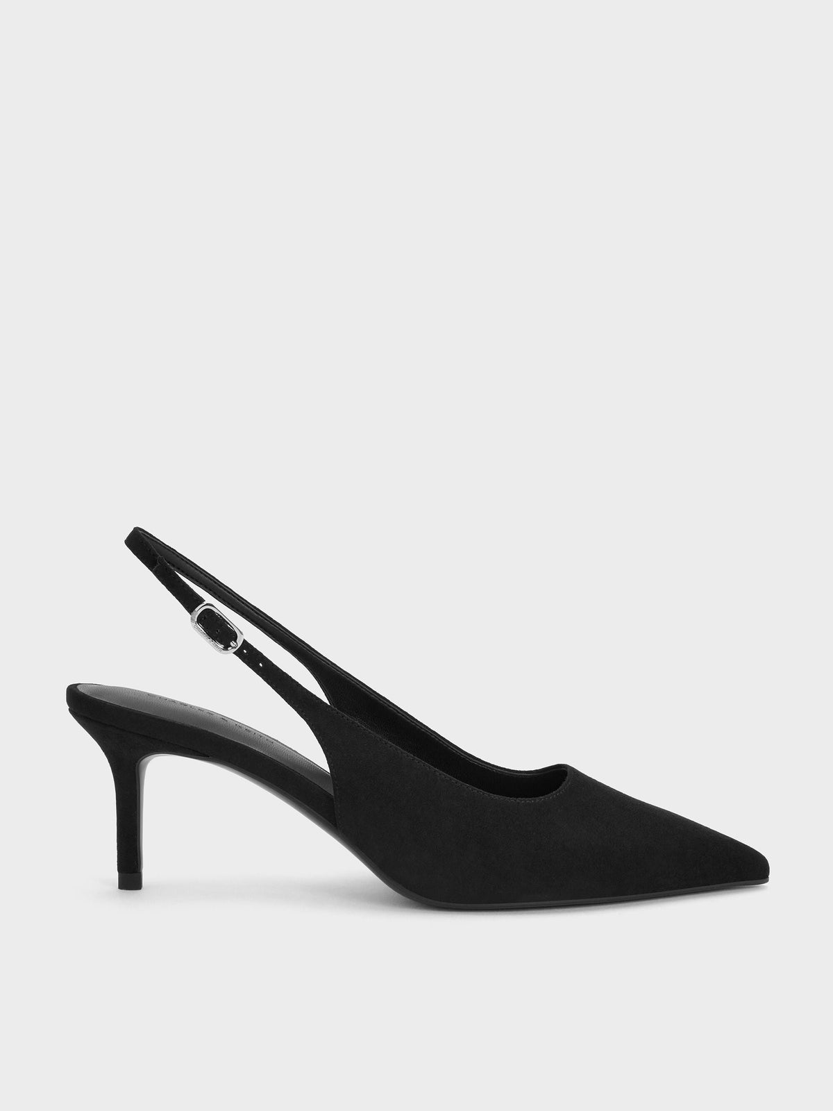 CHARLES & KEITH Recommended / Kaia Faux Suede Slingback Pumps - Black Textured