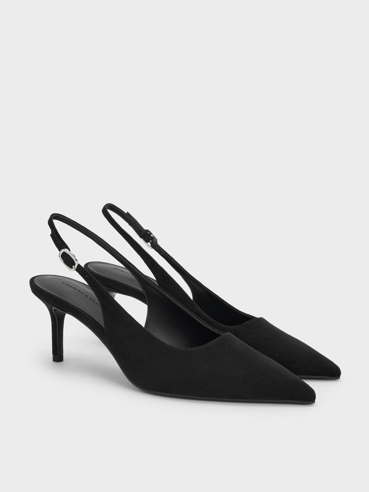 CHARLES & KEITH Recommended / Kaia Faux Suede Slingback Pumps - Black Textured