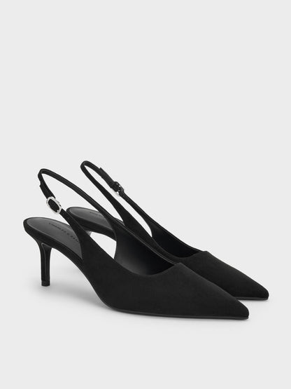 CHARLES & KEITH Recommended / Kaia Faux Suede Slingback Pumps - Black Textured