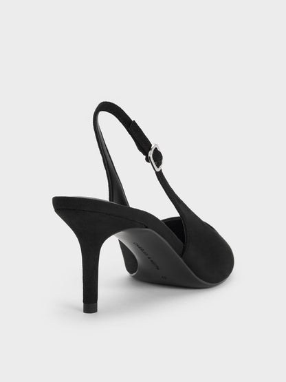 CHARLES & KEITH Recommended / Kaia Faux Suede Slingback Pumps - Black Textured