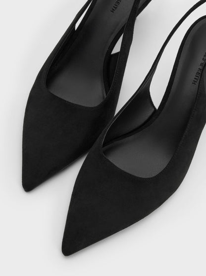 CHARLES & KEITH Recommended / Kaia Faux Suede Slingback Pumps - Black Textured