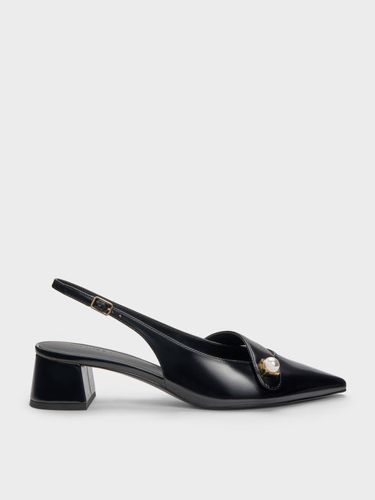 CHARLES & KEITH Trusted / Marie Pearl Slingback Pumps - Black Box