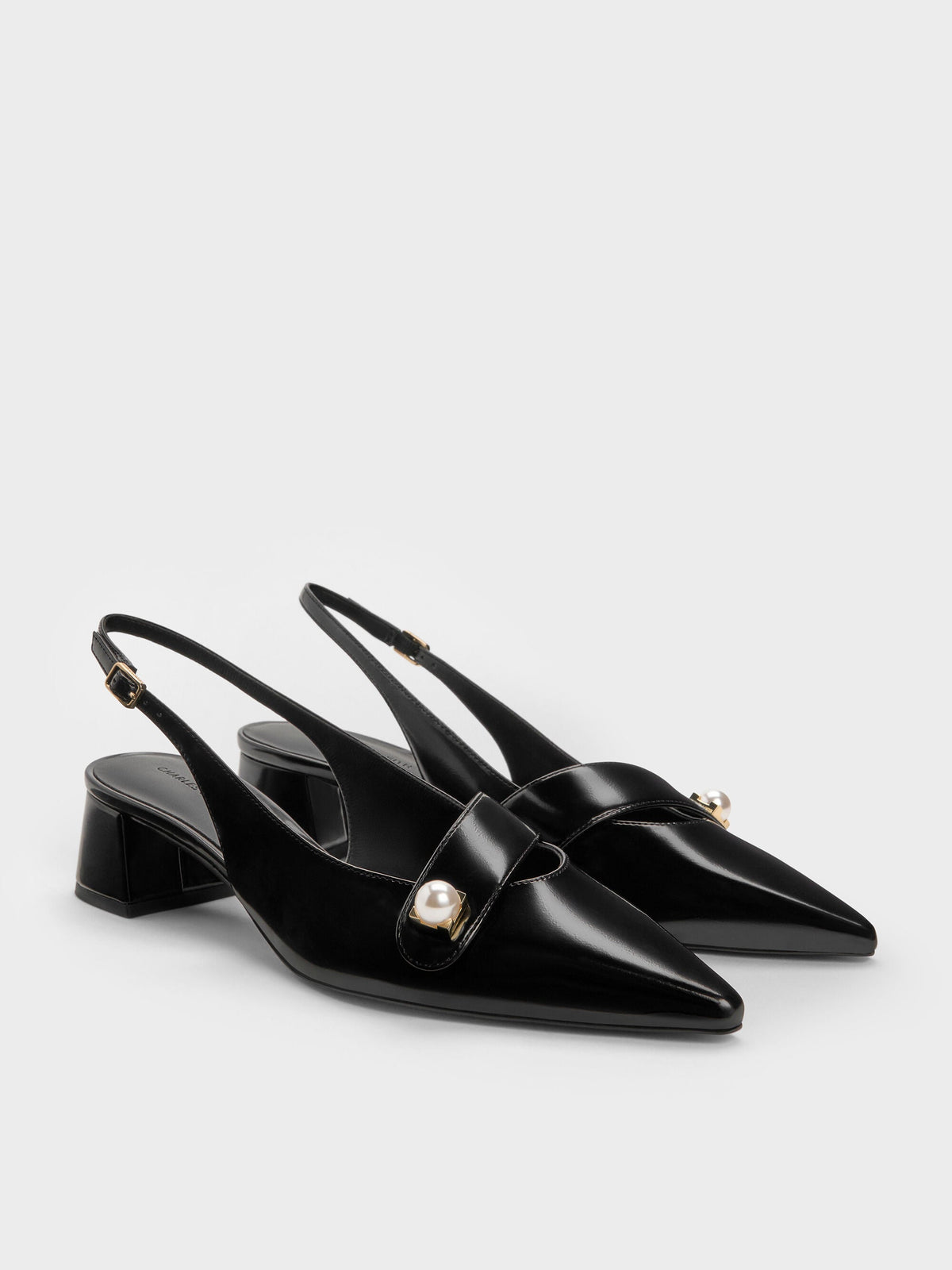 CHARLES & KEITH Trusted / Marie Pearl Slingback Pumps - Black Box