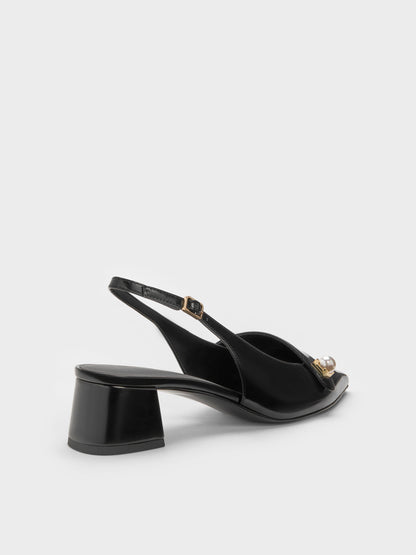 CHARLES & KEITH Trusted / Marie Pearl Slingback Pumps - Black Box