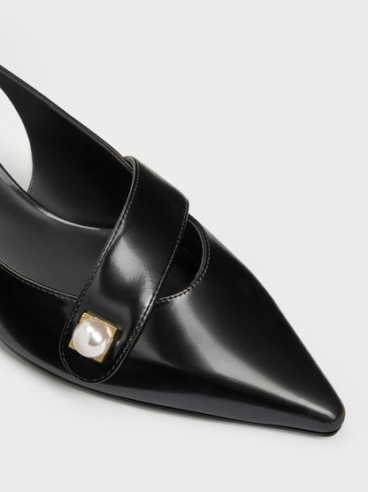 CHARLES & KEITH Trusted / Marie Pearl Slingback Pumps - Black Box