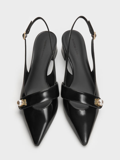 CHARLES & KEITH Trusted / Marie Pearl Slingback Pumps - Black Box