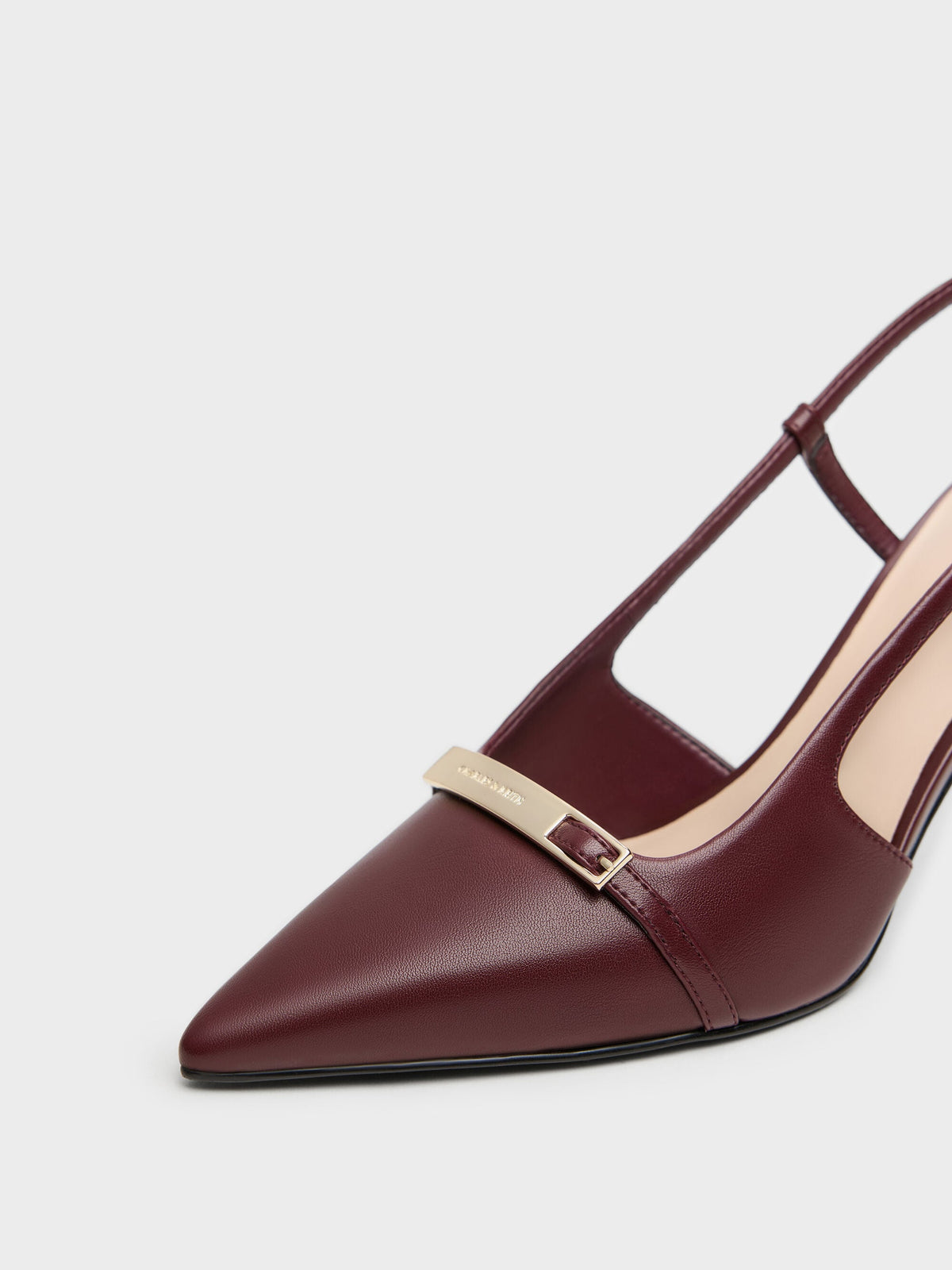 CHARLES & KEITH Hot Sale / Metallic-Bar Pointed Slingback Pumps - Burgundy