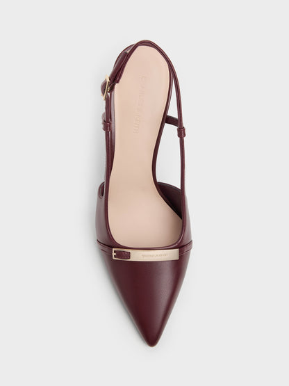 CHARLES & KEITH Hot Sale / Metallic-Bar Pointed Slingback Pumps - Burgundy