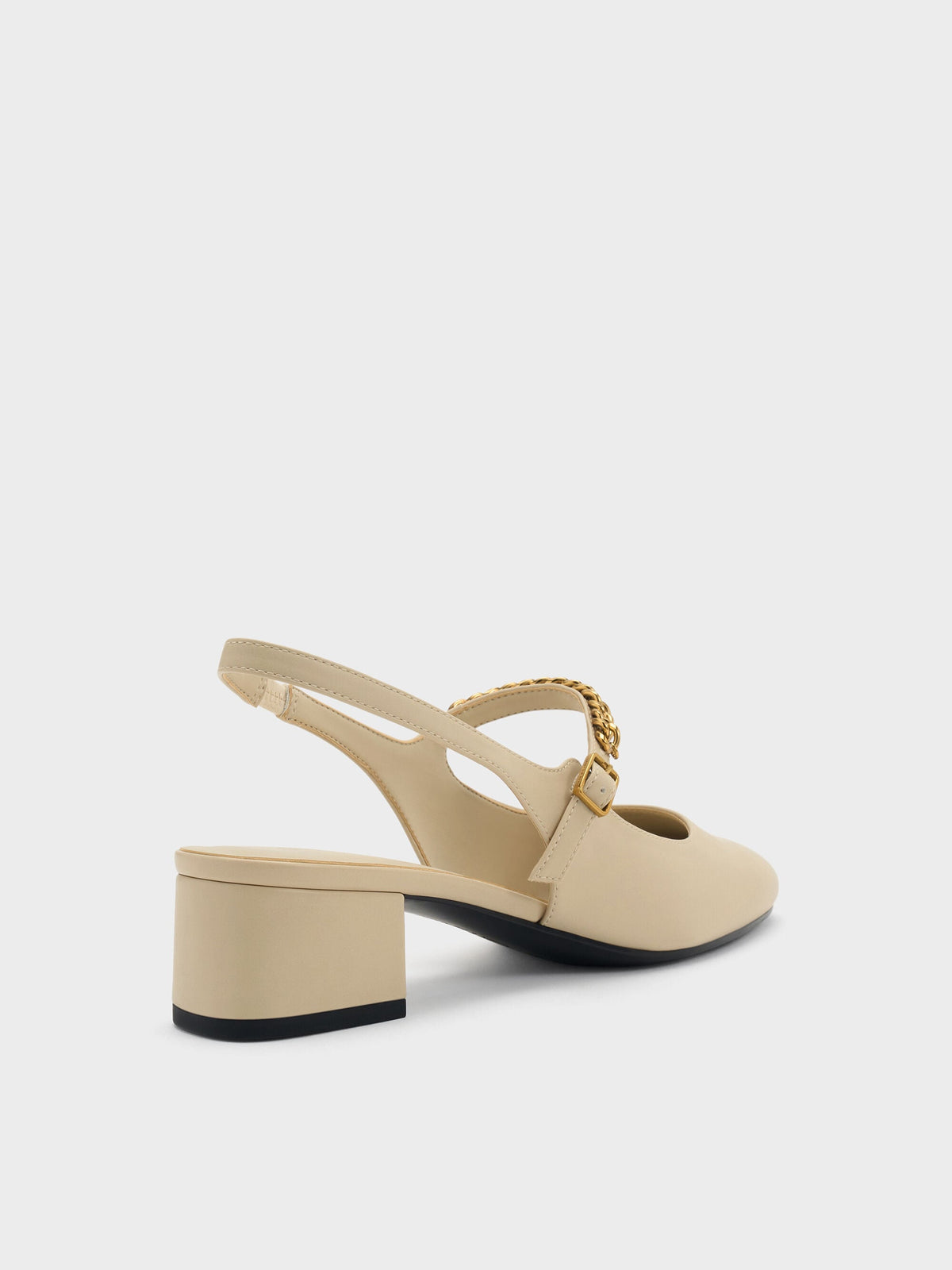 CHARLES & KEITH Best Seller / Double-Chain Charm Mary Jane Slingback Pumps - Chalk