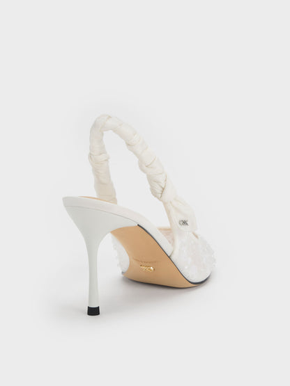 CHARLES & KEITH Value / Tayari Embroidered-Mesh Slingback Pumps - White