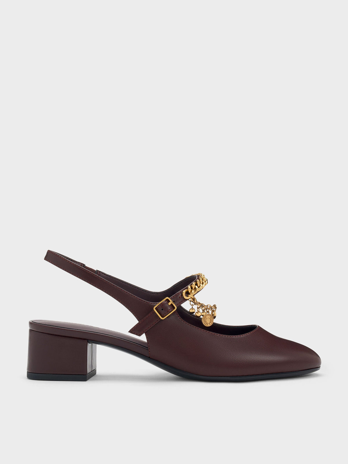 CHARLES & KEITH Featured / Double-Chain Charm Mary Jane Slingback Pumps - Burgundy