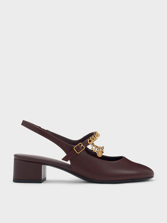 CHARLES & KEITH Featured / Double-Chain Charm Mary Jane Slingback Pumps - Burgundy