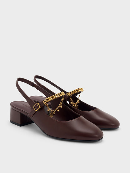 CHARLES & KEITH Featured / Double-Chain Charm Mary Jane Slingback Pumps - Burgundy