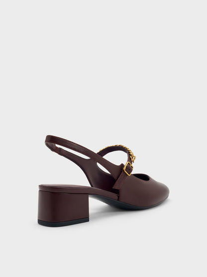 CHARLES & KEITH Featured / Double-Chain Charm Mary Jane Slingback Pumps - Burgundy
