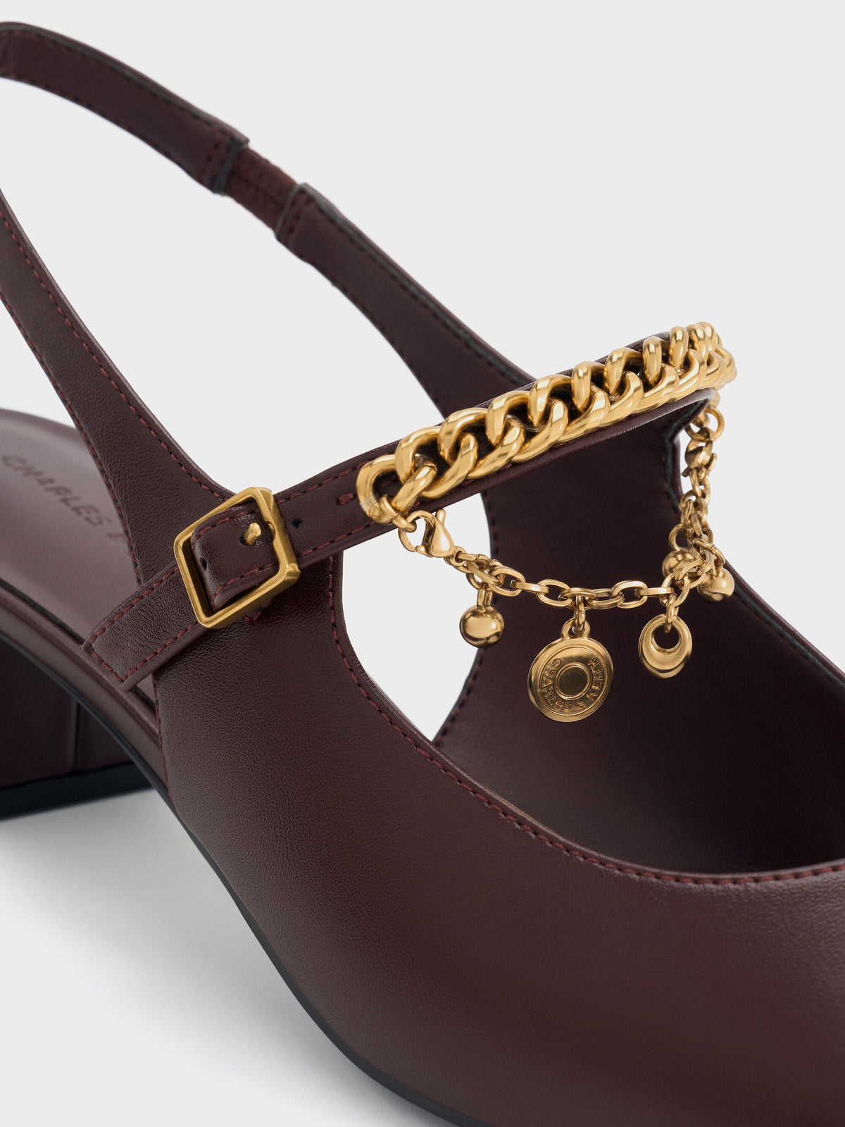 CHARLES & KEITH Featured / Double-Chain Charm Mary Jane Slingback Pumps - Burgundy
