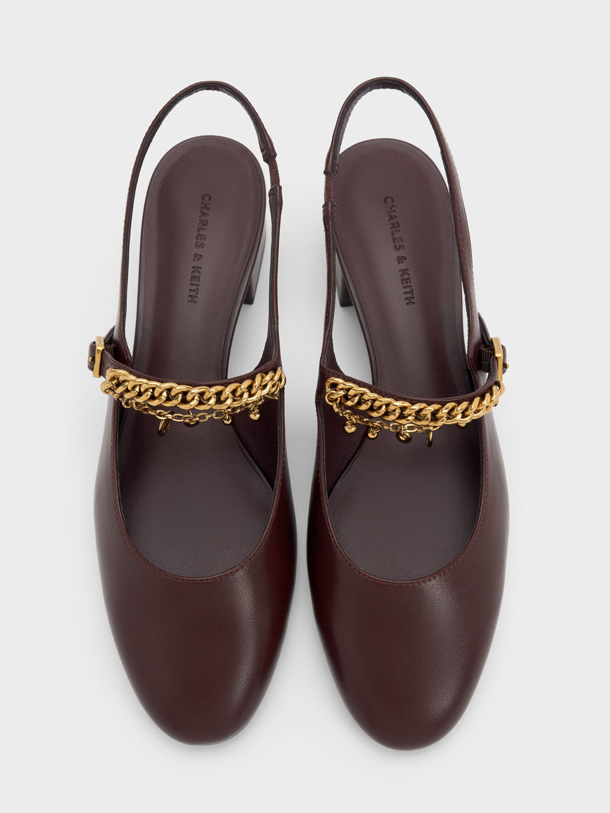 CHARLES & KEITH Featured / Double-Chain Charm Mary Jane Slingback Pumps - Burgundy