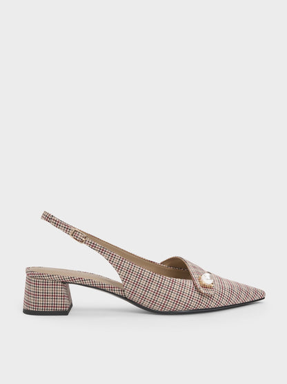 CHARLES & KEITH New / Marie Checkered Pearl Slingback Pumps - Multi