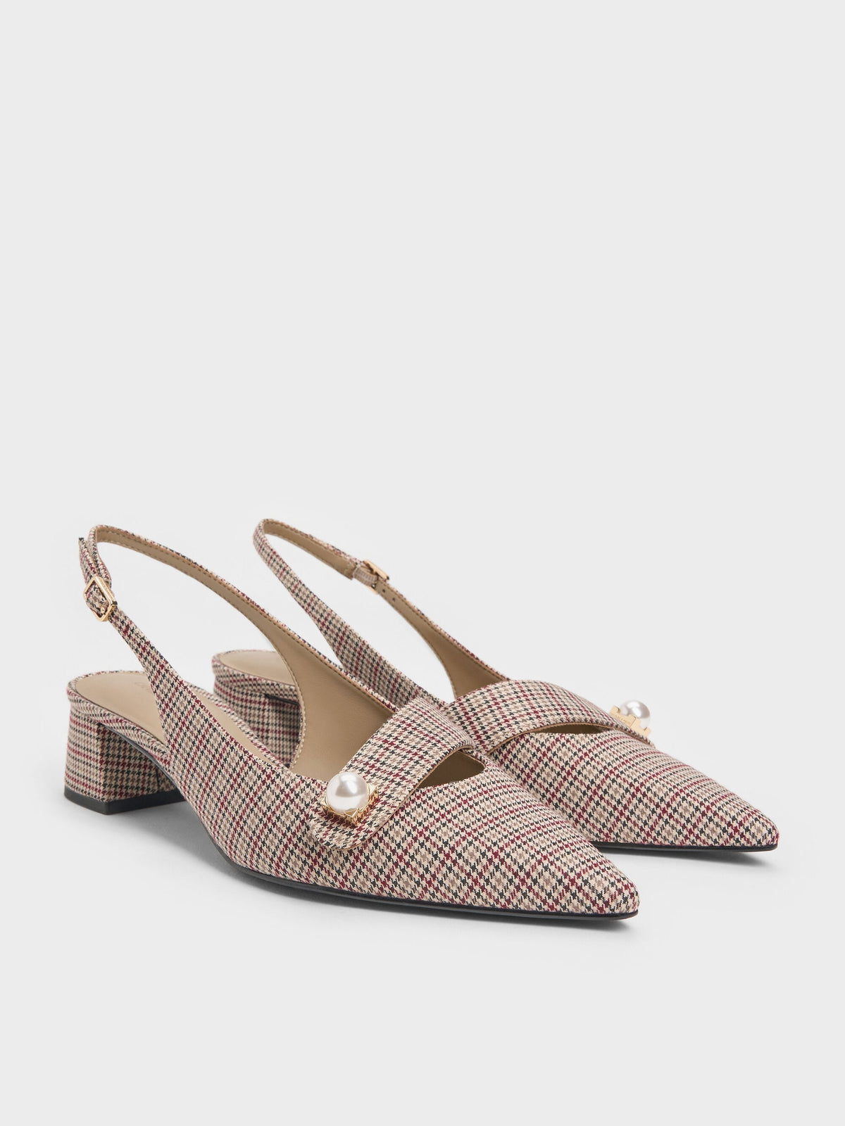 CHARLES & KEITH New / Marie Checkered Pearl Slingback Pumps - Multi