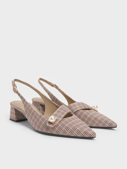CHARLES & KEITH New / Marie Checkered Pearl Slingback Pumps - Multi