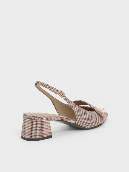 CHARLES & KEITH New / Marie Checkered Pearl Slingback Pumps - Multi