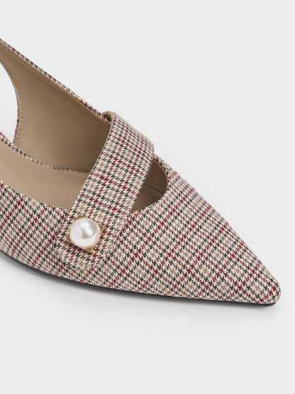 CHARLES & KEITH New / Marie Checkered Pearl Slingback Pumps - Multi