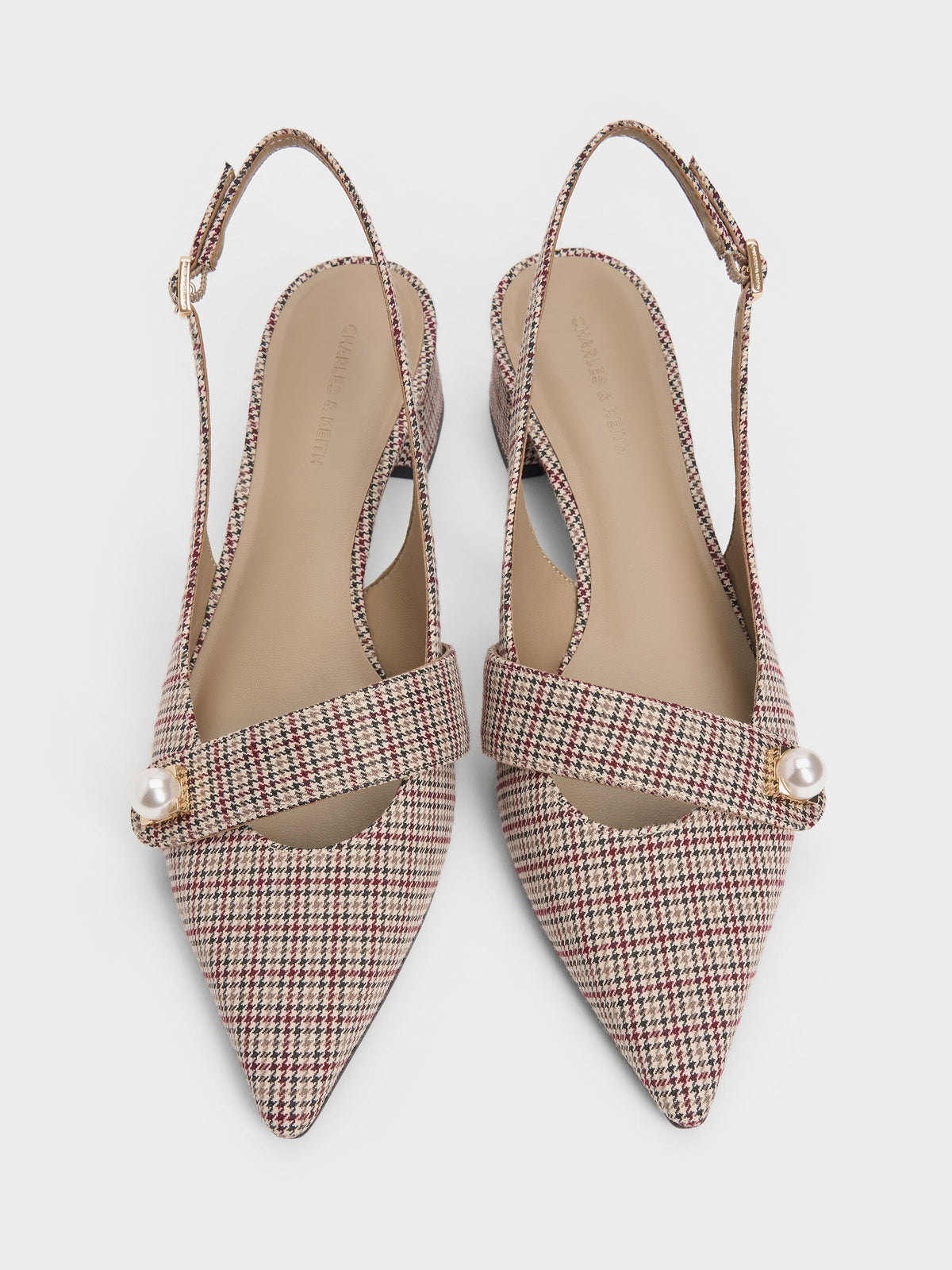 CHARLES & KEITH New / Marie Checkered Pearl Slingback Pumps - Multi