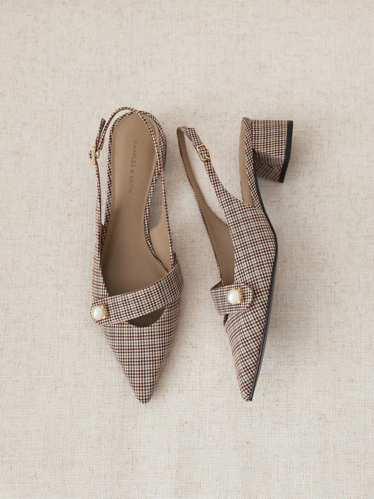 CHARLES & KEITH New / Marie Checkered Pearl Slingback Pumps - Multi