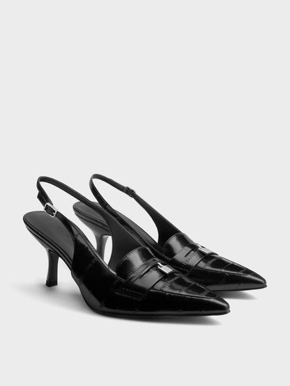 CHARLES & KEITH Quality / Griselda Eel-Effect Slingback Pumps - Animal Print Black