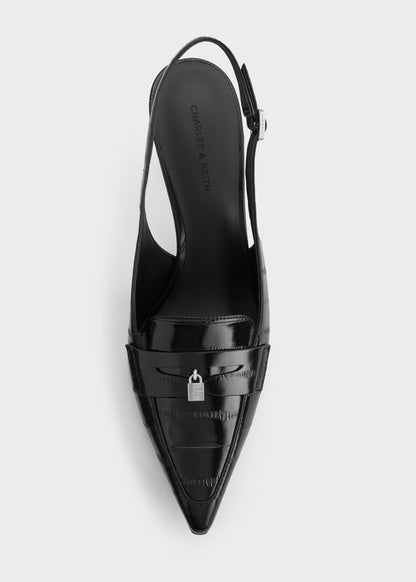 CHARLES & KEITH Quality / Griselda Eel-Effect Slingback Pumps - Animal Print Black