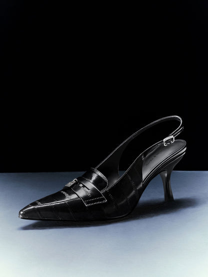 CHARLES & KEITH Quality / Griselda Eel-Effect Slingback Pumps - Animal Print Black