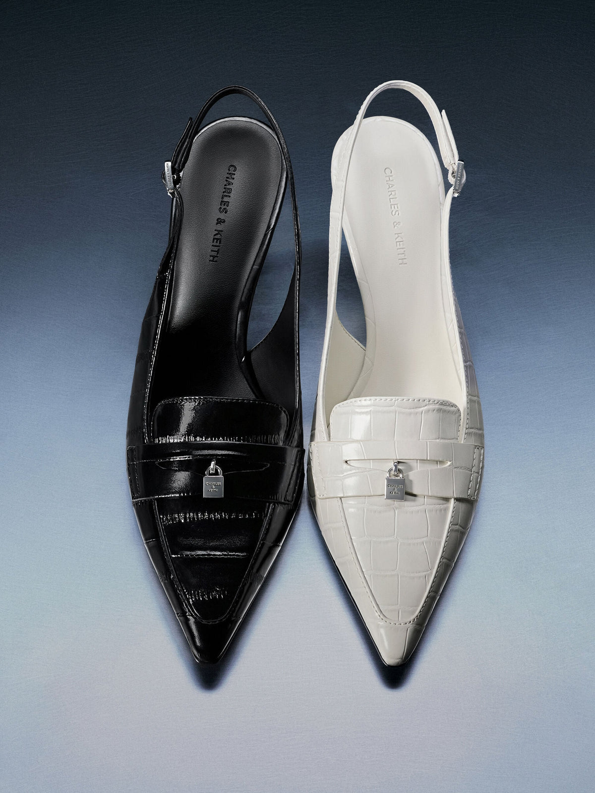 CHARLES & KEITH Quality / Griselda Eel-Effect Slingback Pumps - Animal Print Black