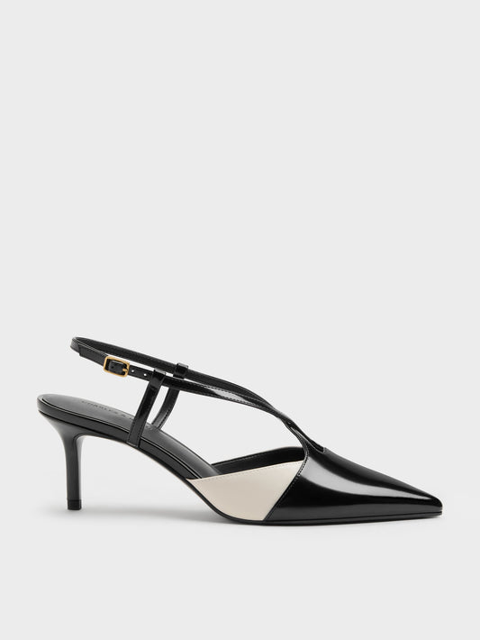 CHARLES & KEITH Discount / Two-Tone Pointed Slingback Pumps - Black Box