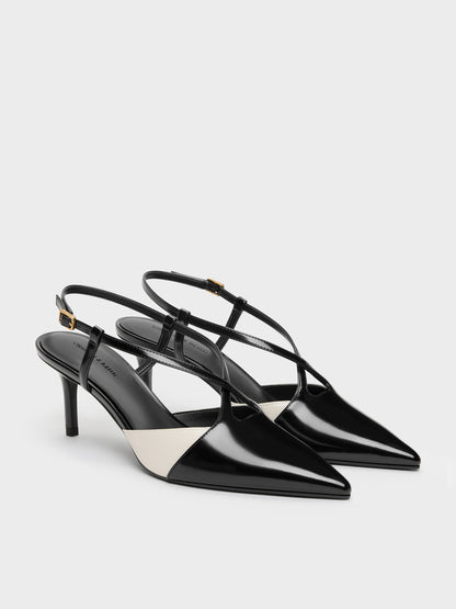 CHARLES & KEITH Discount / Two-Tone Pointed Slingback Pumps - Black Box