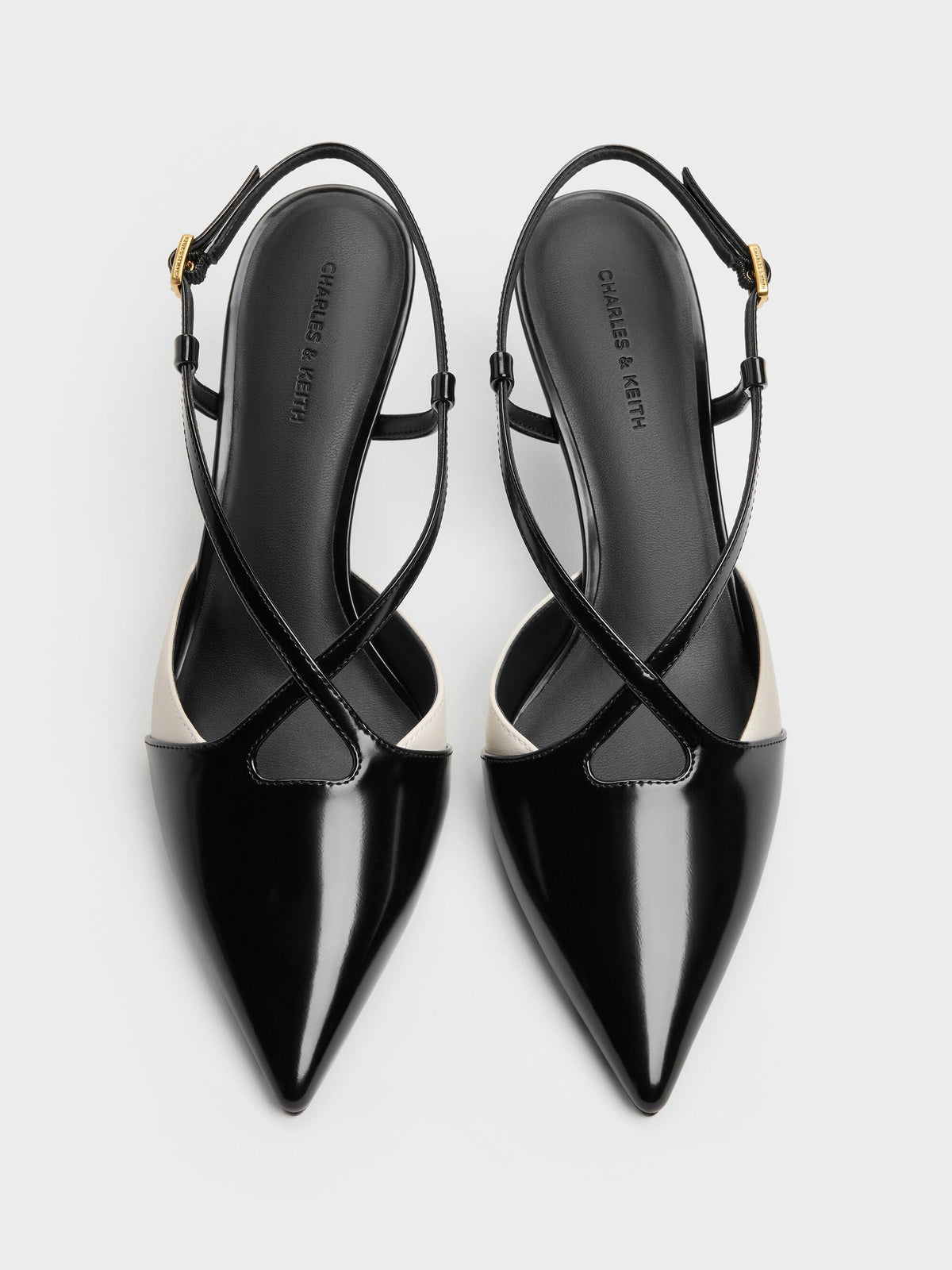 CHARLES & KEITH Discount / Two-Tone Pointed Slingback Pumps - Black Box