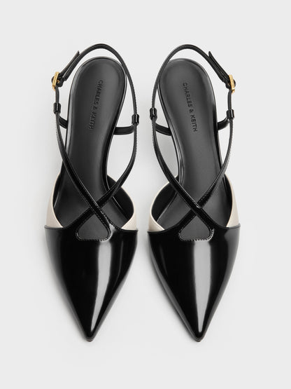 CHARLES & KEITH Discount / Two-Tone Pointed Slingback Pumps - Black Box