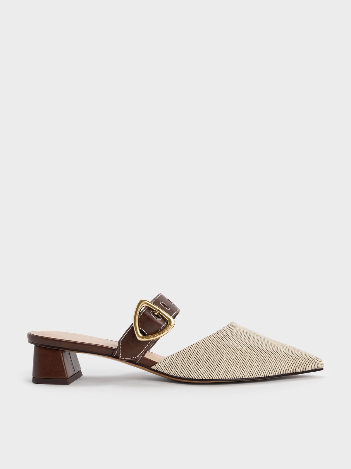 CHARLES & KEITH Exclusive / Sepphe Twill Buckle-Strap Heeled Mules - Brown