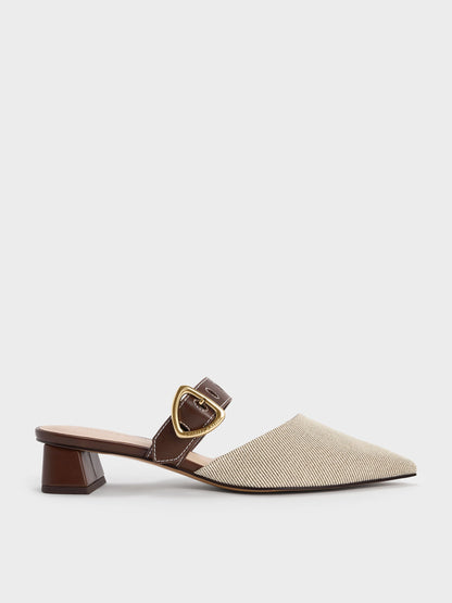 CHARLES & KEITH Exclusive / Sepphe Twill Buckle-Strap Heeled Mules - Brown