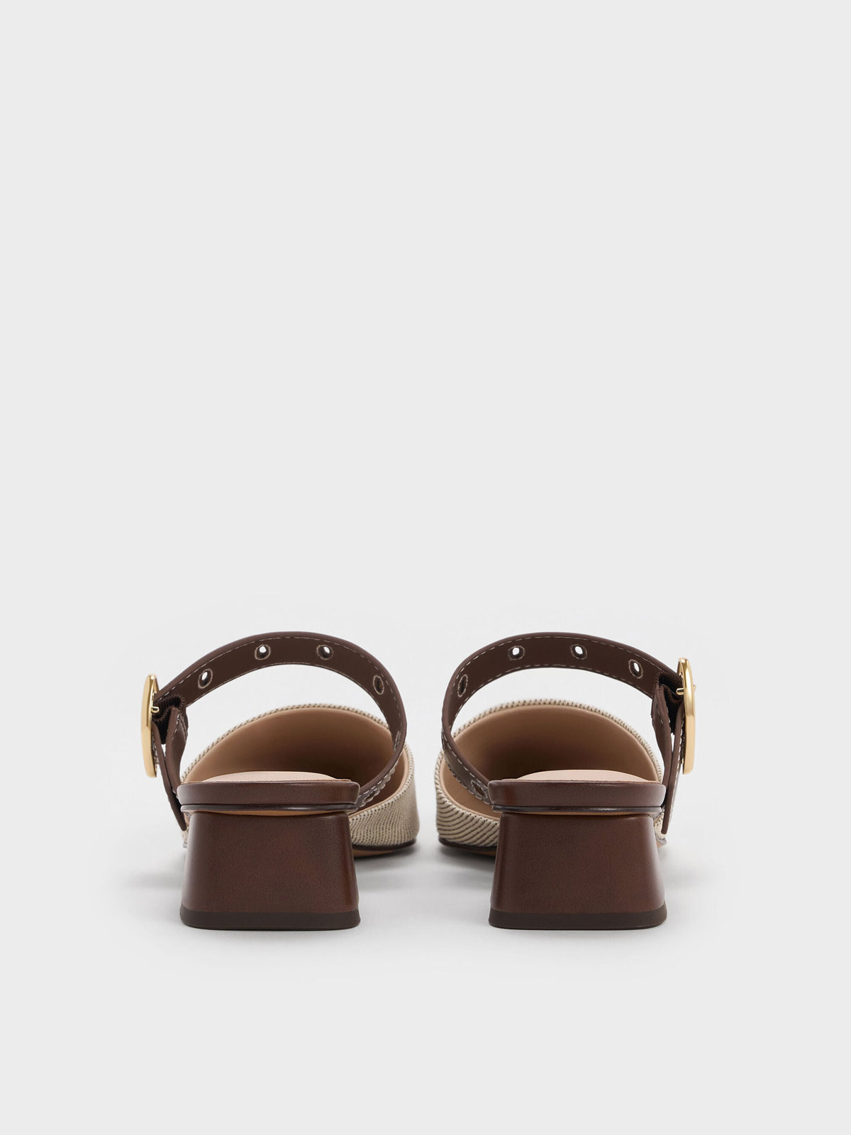 CHARLES & KEITH Exclusive / Sepphe Twill Buckle-Strap Heeled Mules - Brown